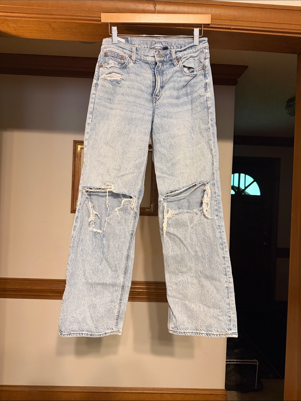 American Eagle Outfitters Light Blue Distressed Straight Leg Jeans